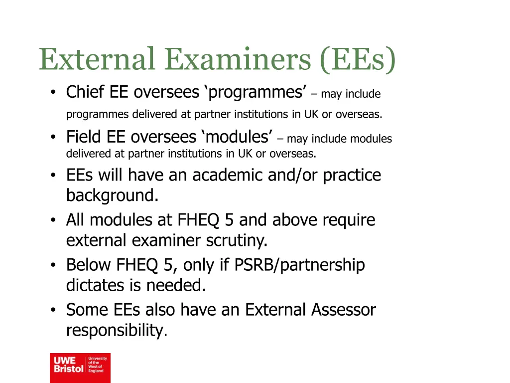 external examiners ees chief ee oversees