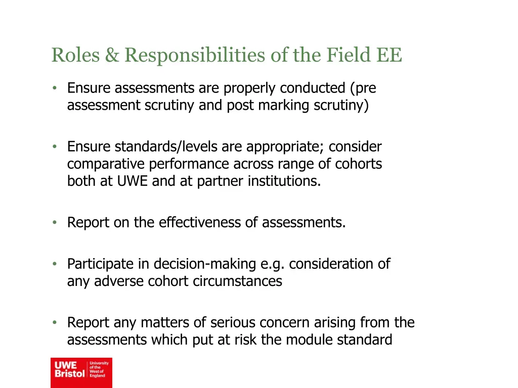 roles responsibilities of the field ee