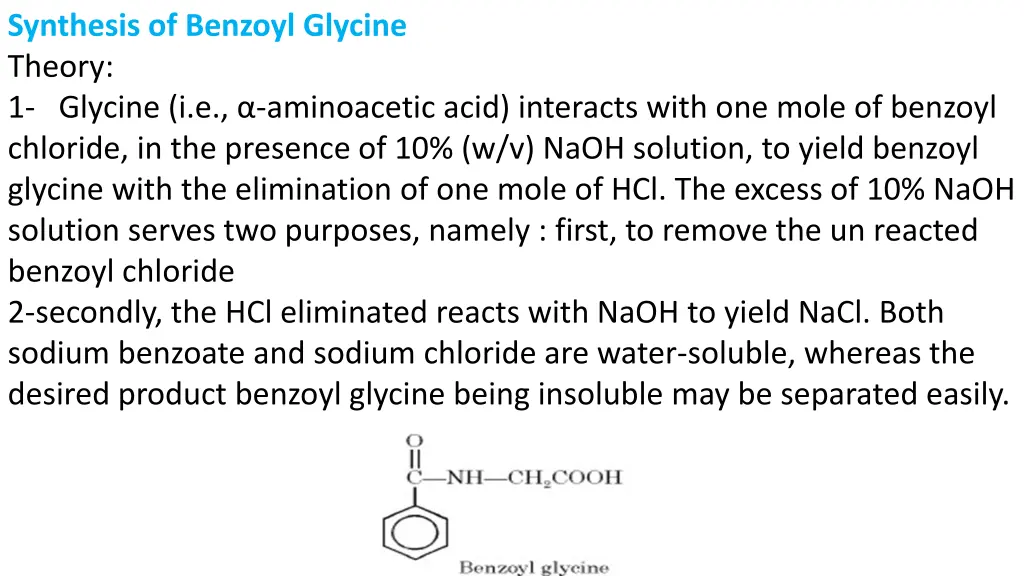 synthesis of benzoyl glycine theory 1 glycine