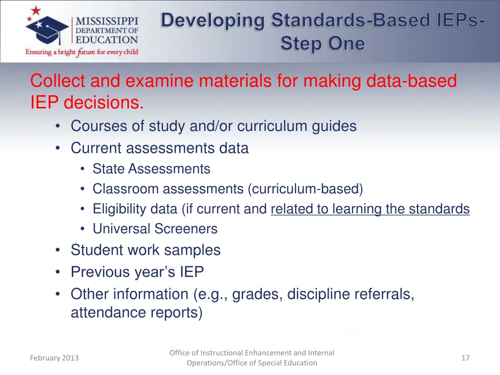developing standards based ieps step one