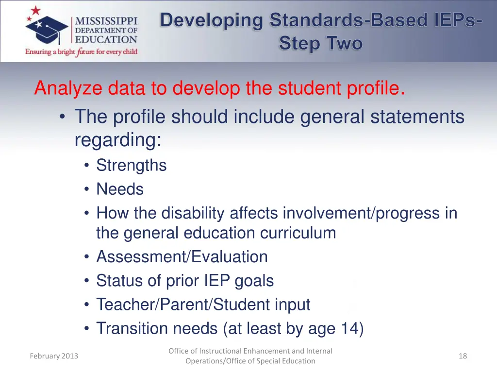 developing standards based ieps step two