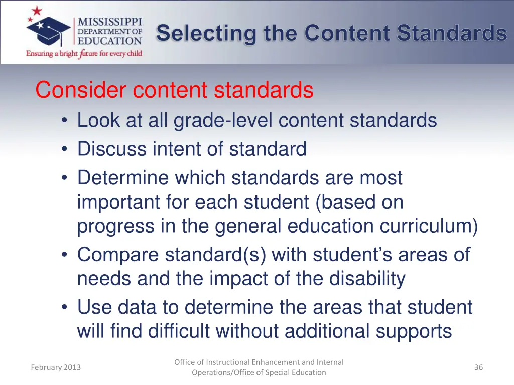 selecting the content standards
