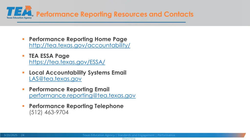 performance reporting resources and contacts