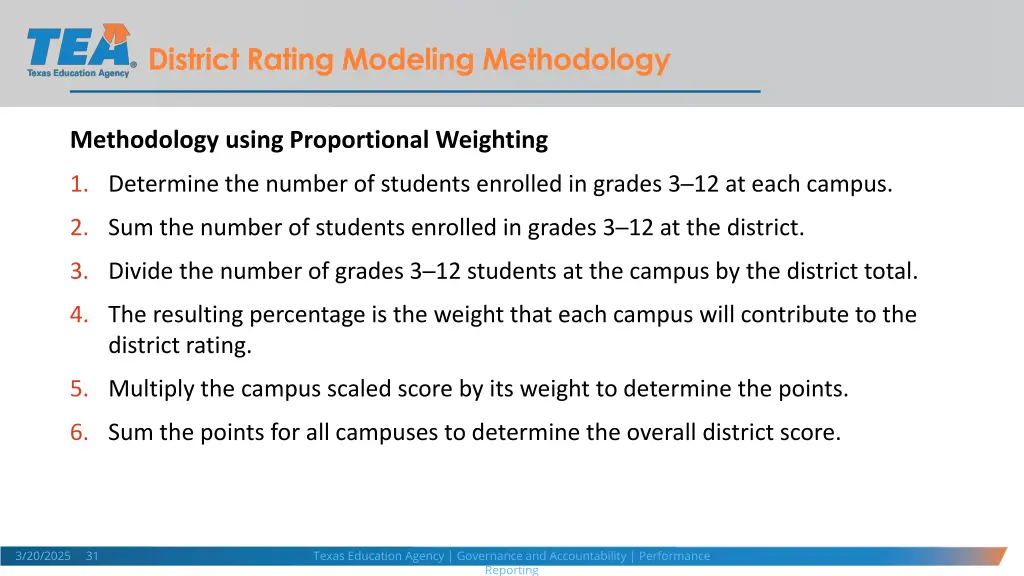 district rating modeling methodology