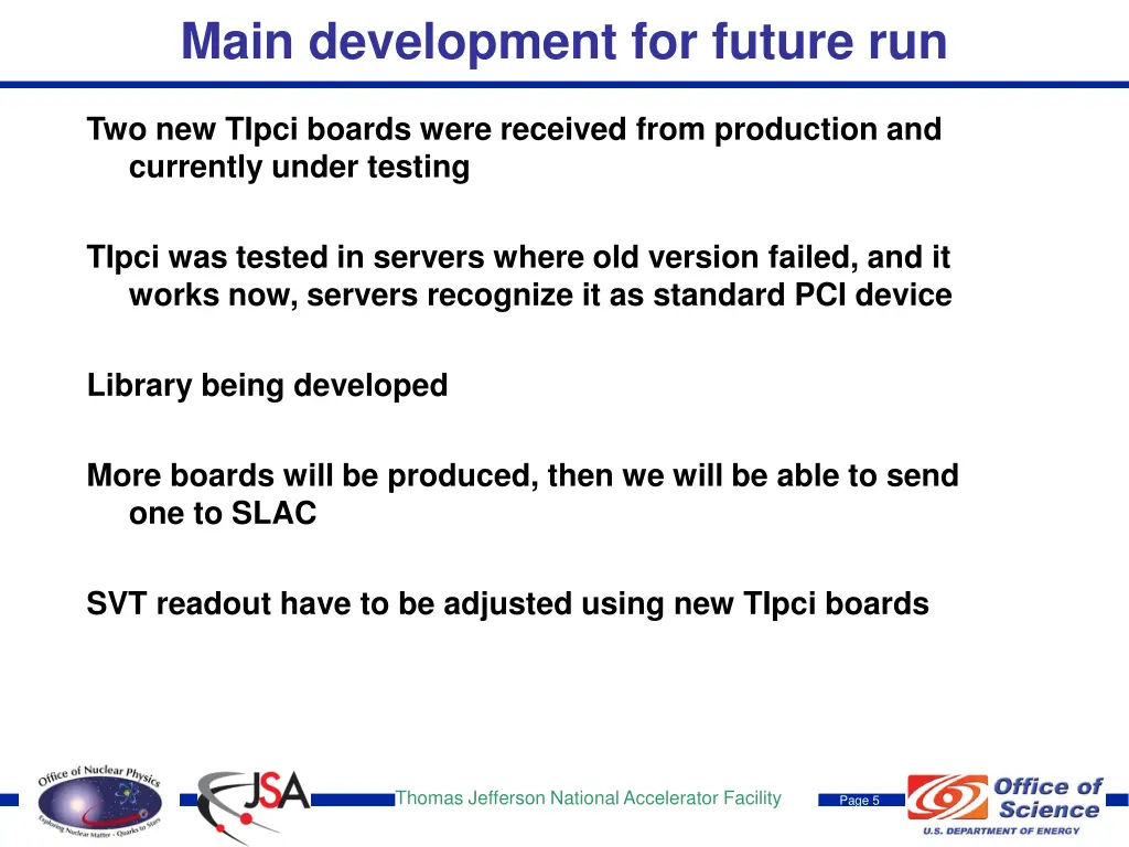 main development for future run