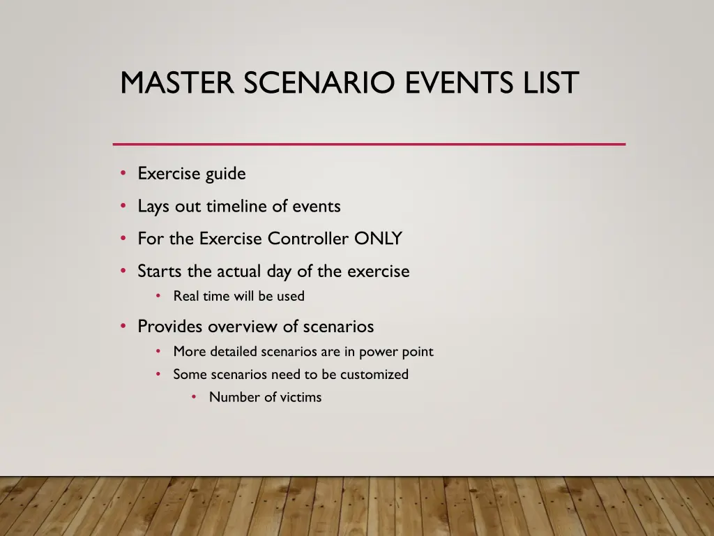 master scenario events list