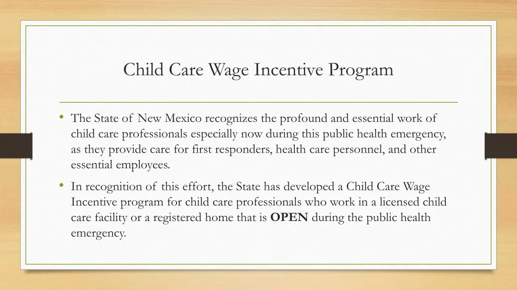 child care wage incentive program