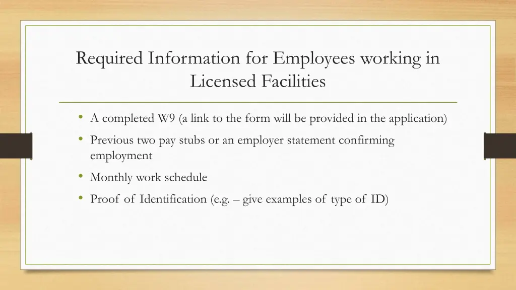 required information for employees working