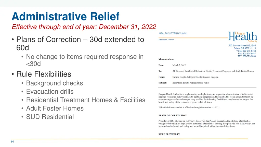 administrative relief effective through