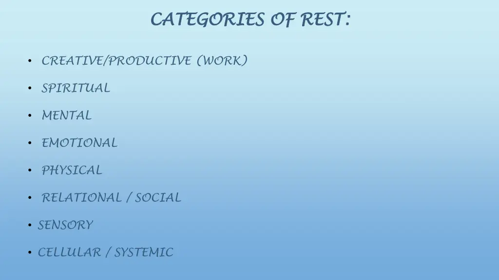 categories of rest categories of rest