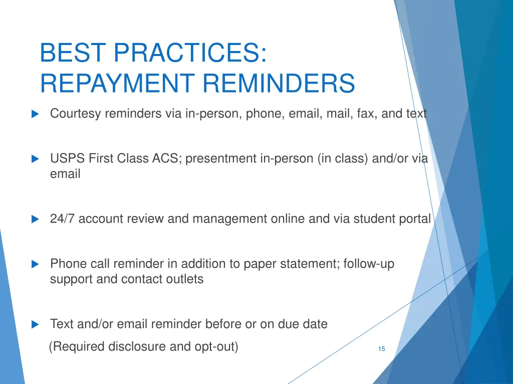 best practices repayment reminders