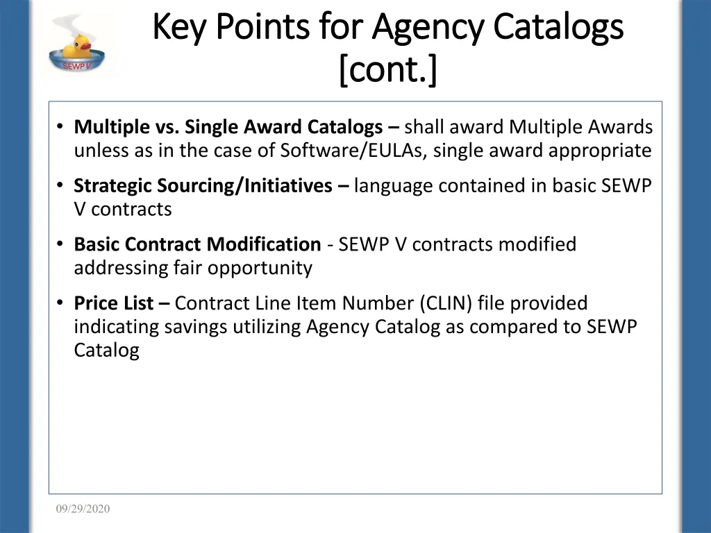 key points for agency catalogs key points 1