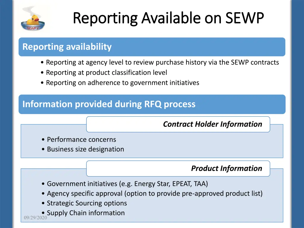 reporting available on sewp reporting available