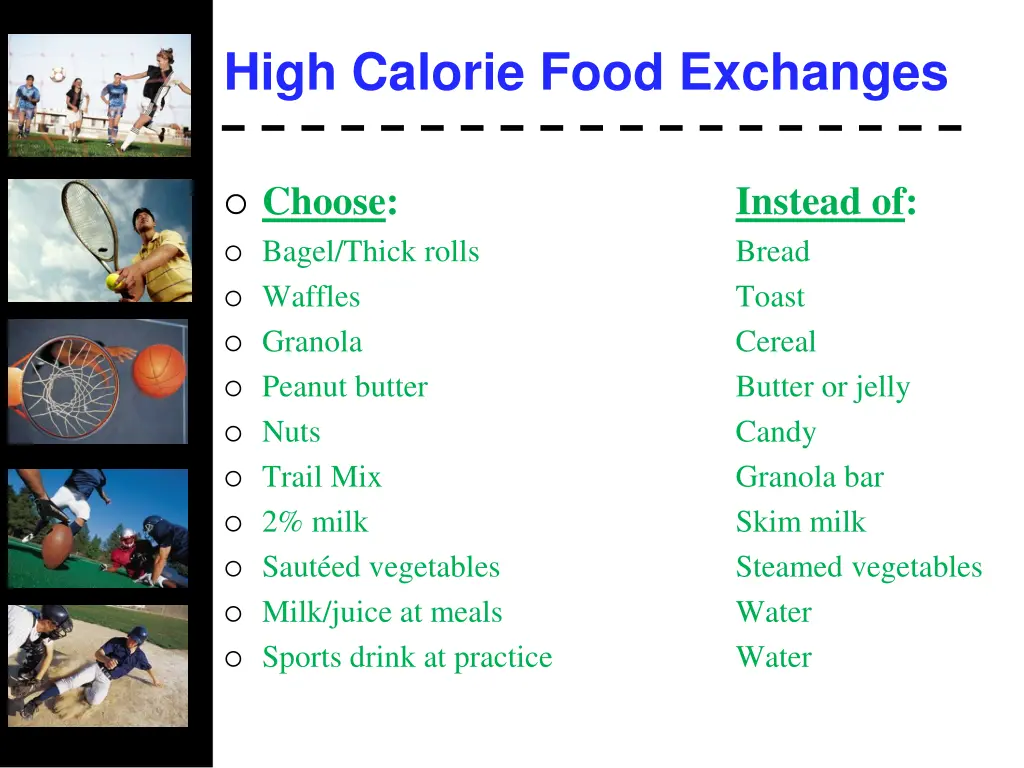 high calorie food exchanges