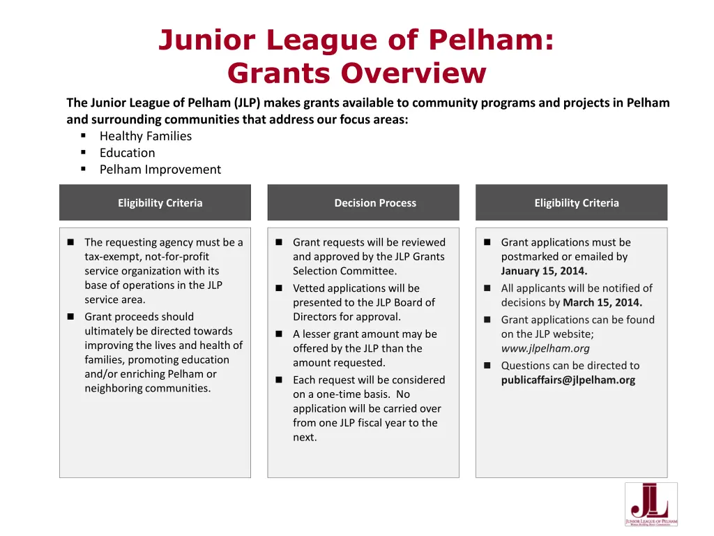 junior league of pelham grants overview