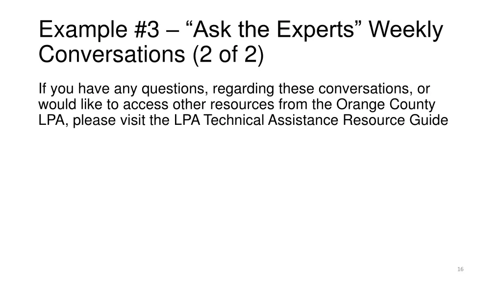 example 3 ask the experts weekly conversations 1