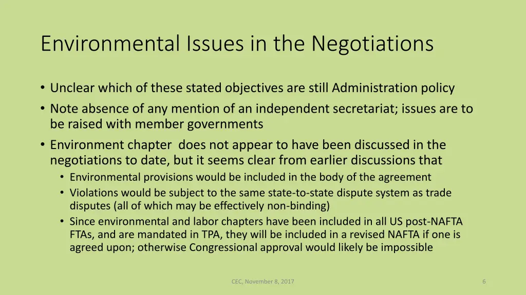 environmental issues in the negotiations