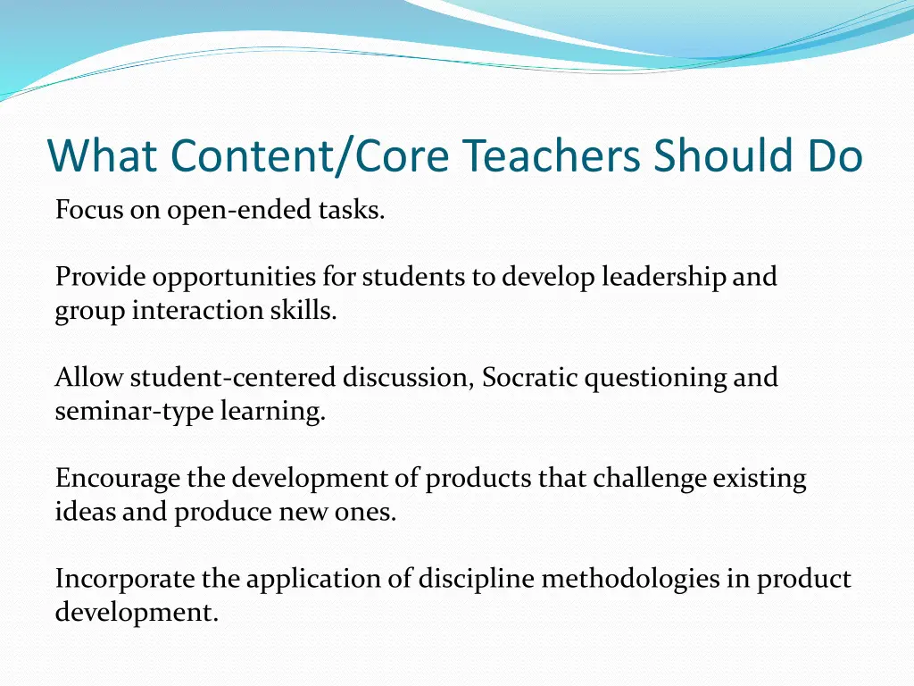 what content core teachers should do focus