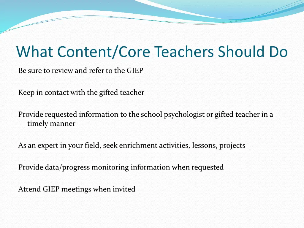 what content core teachers should do