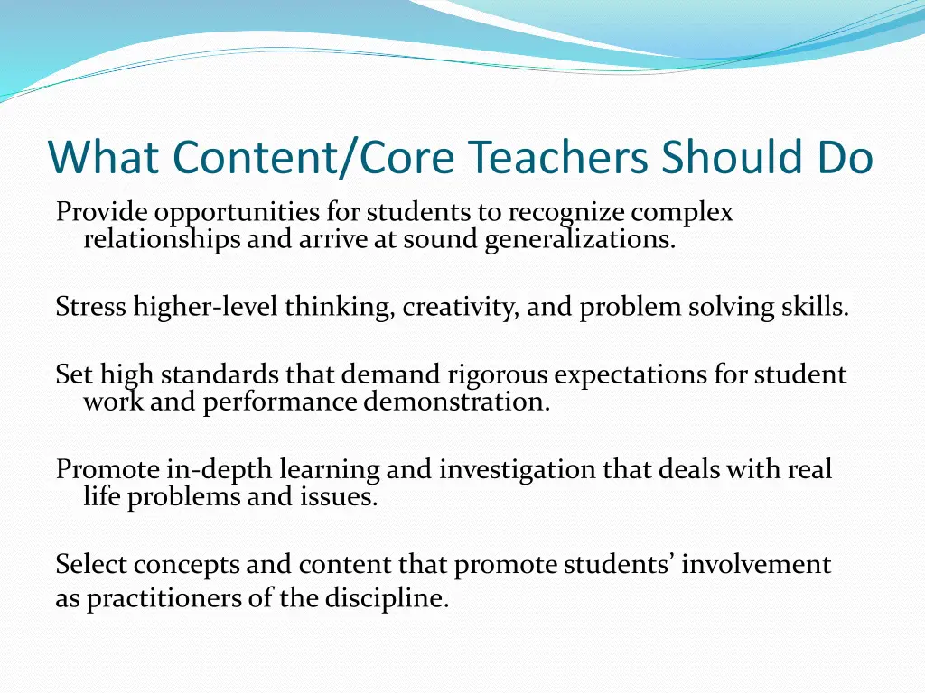 what content core teachers should do provide