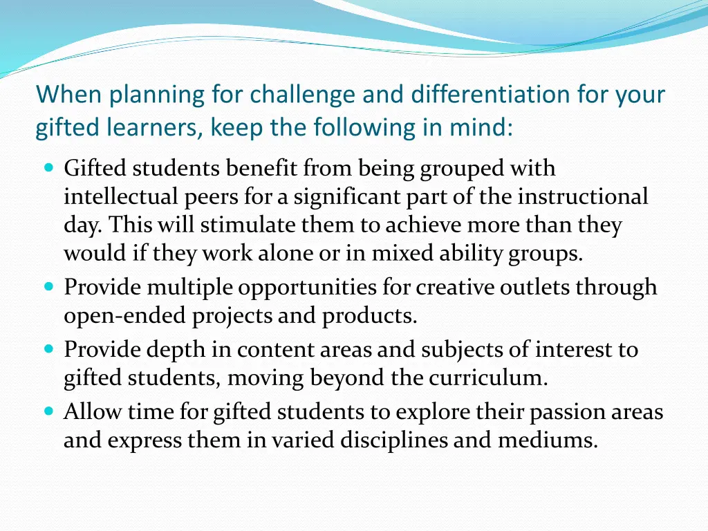 when planning for challenge and differentiation