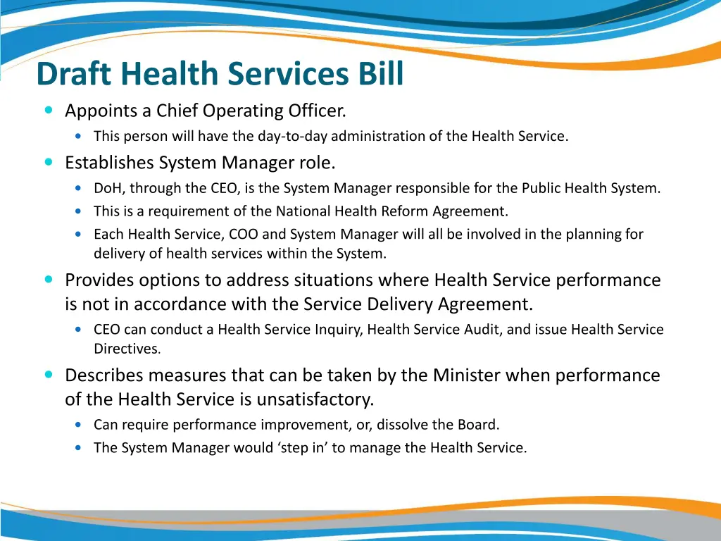 draft health services bill appoints a chief