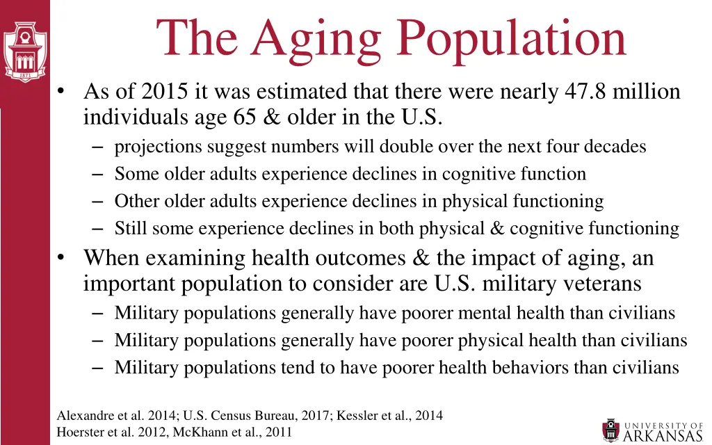 the aging population as of 2015 it was estimated
