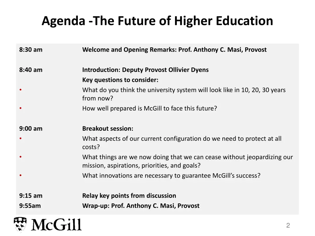 agenda the future of higher education