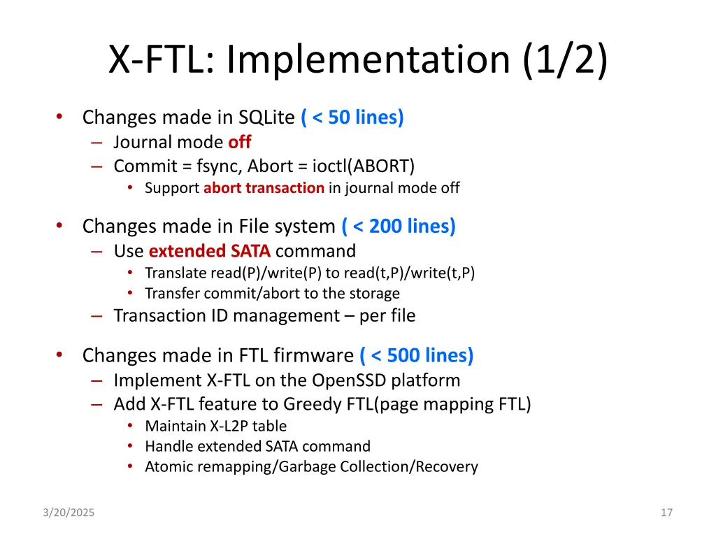x ftl implementation 1 2