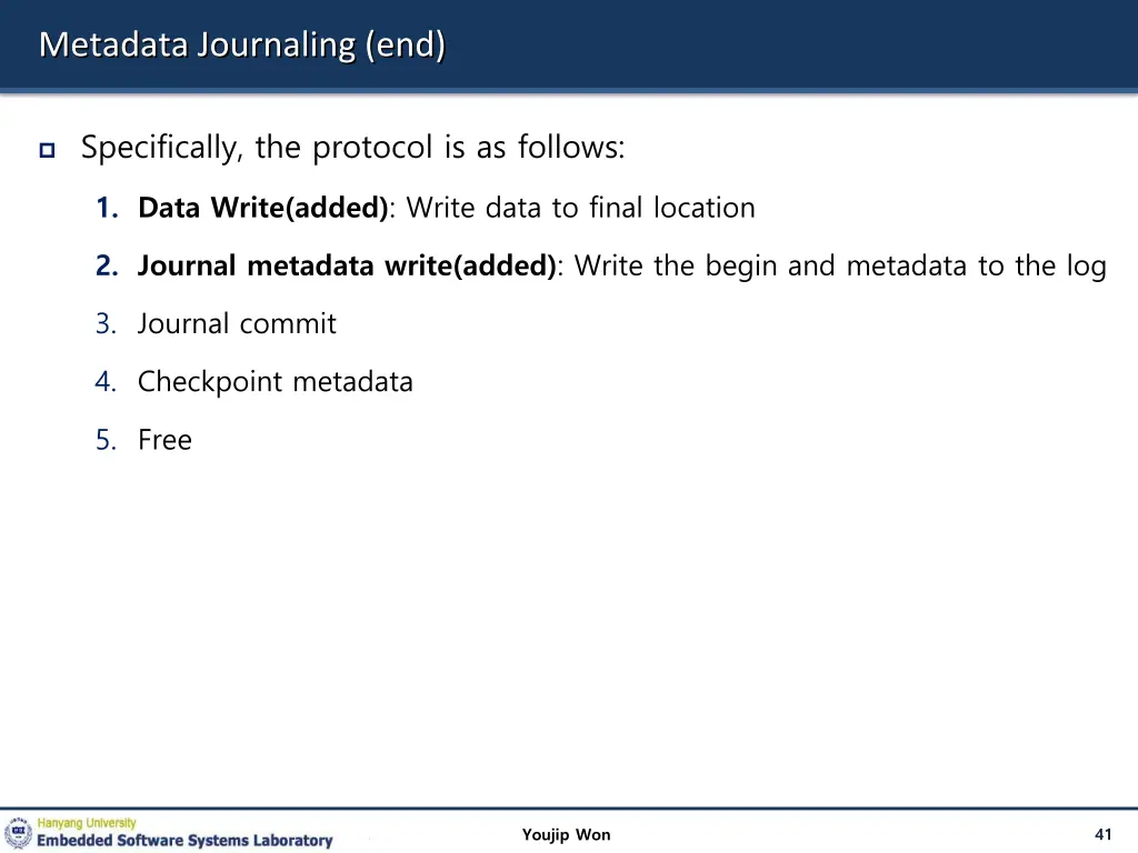 metadata journaling end