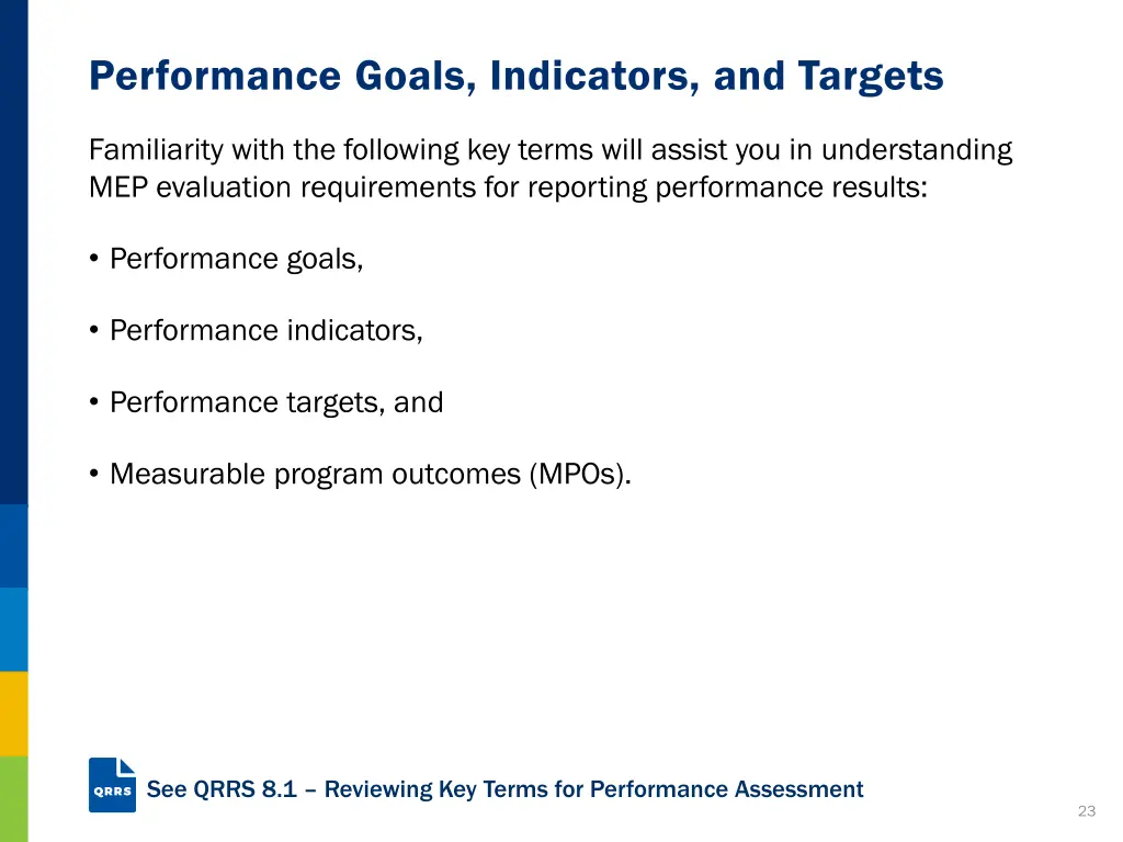 performance goals indicators and targets