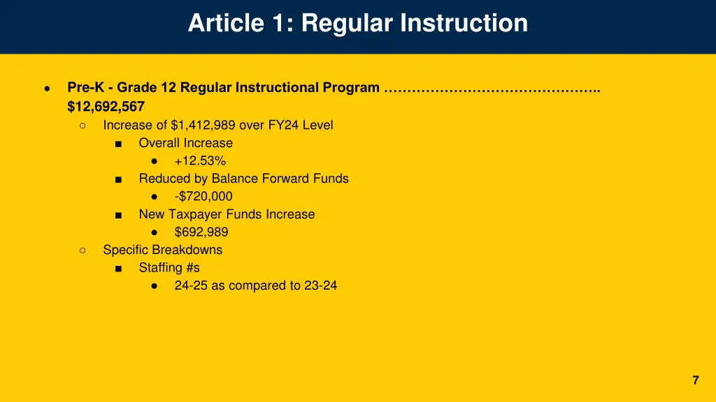 article 1 regular instruction