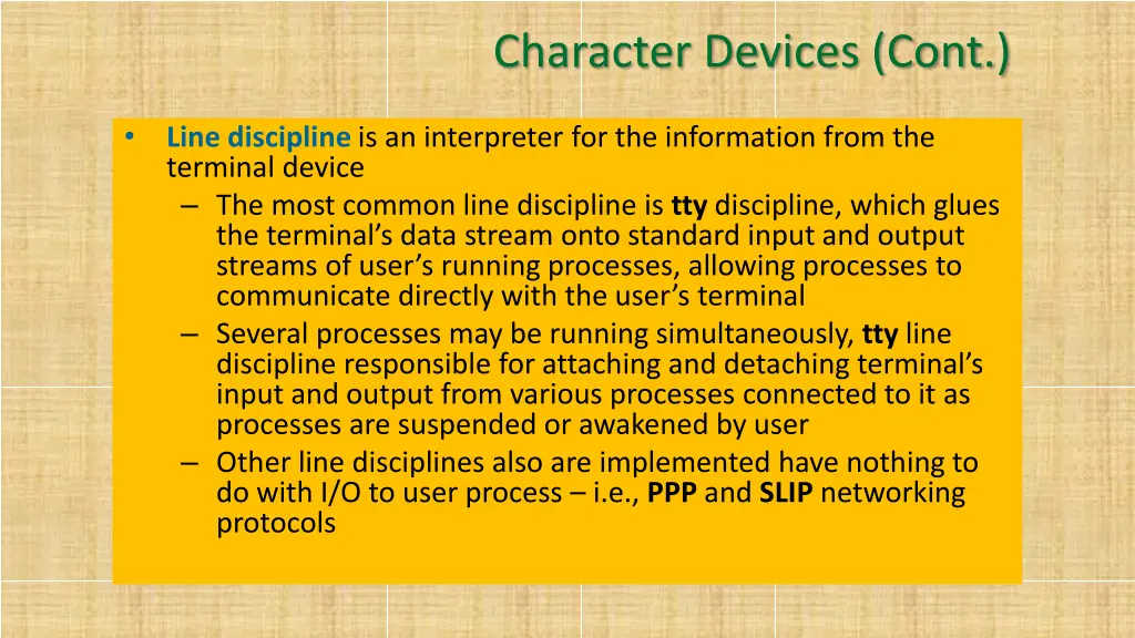 character devices cont