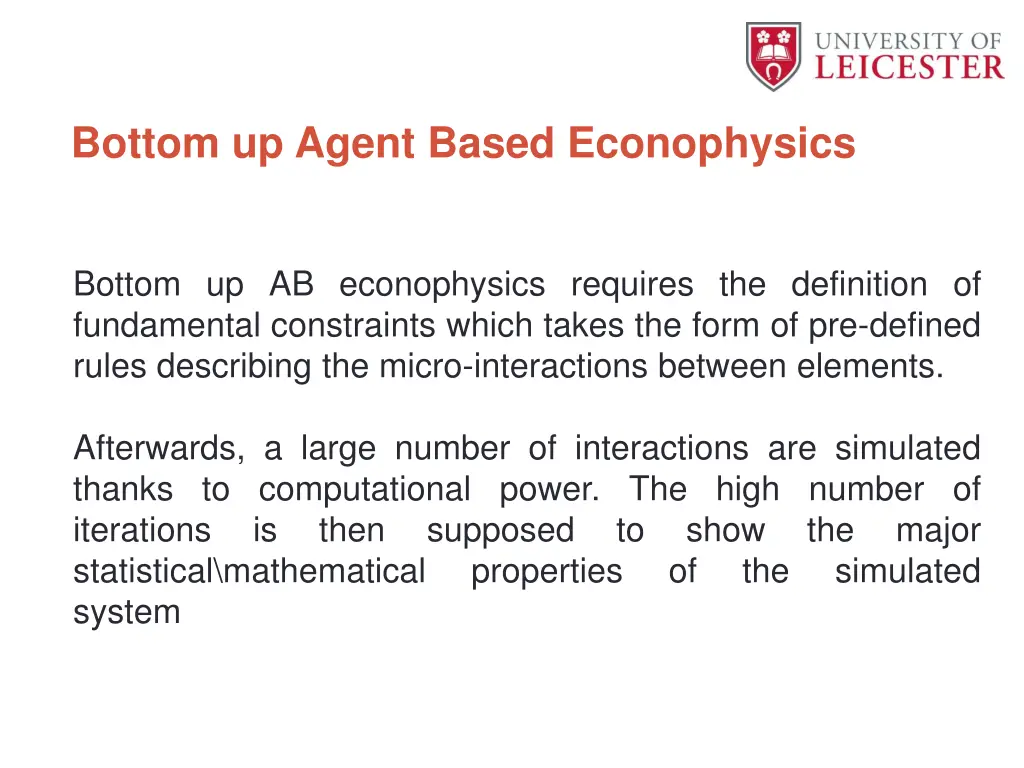 bottom up agent based econophysics