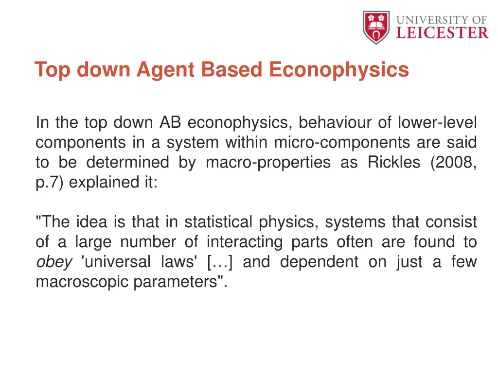 top down agent based econophysics 1