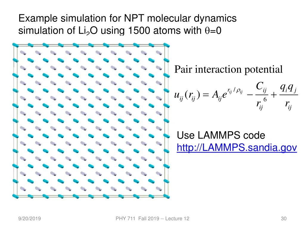 example simulation for npt molecular dynamics