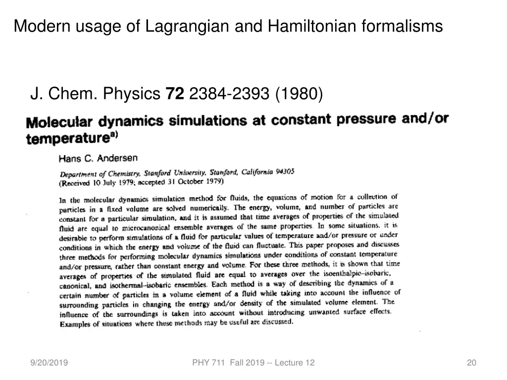 modern usage of lagrangian and hamiltonian