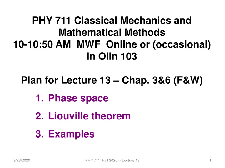phy 711 classical mechanics and mathematical