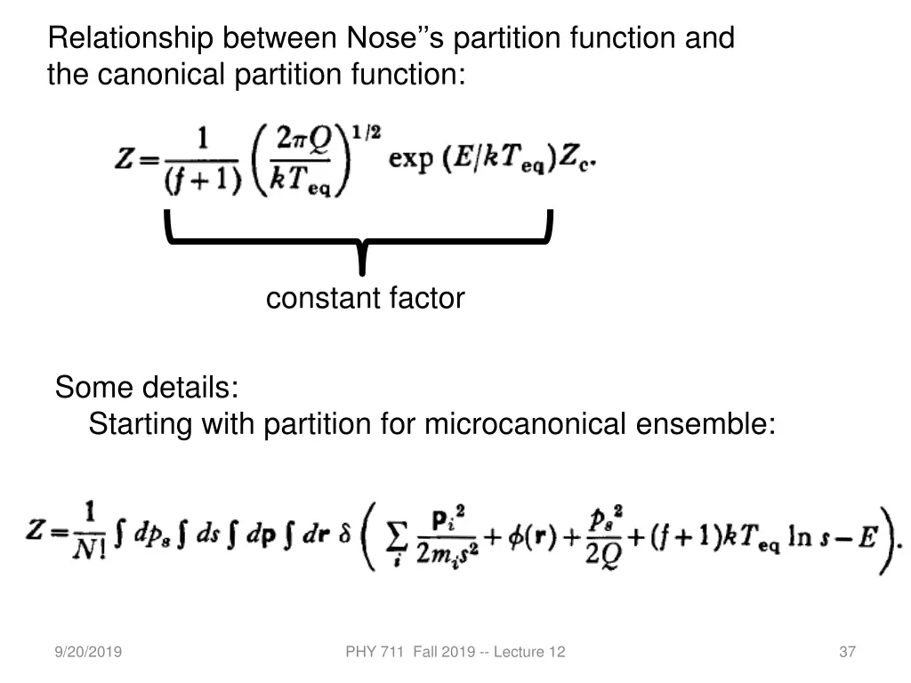 relationship between nose s partition function