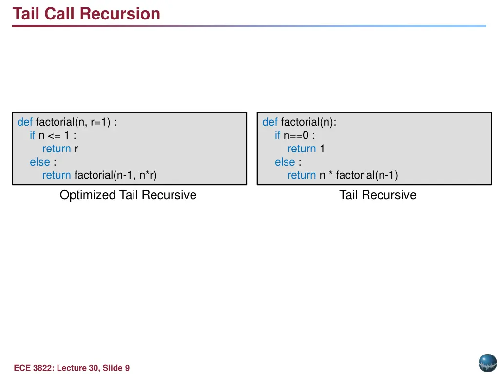 tail call recursion