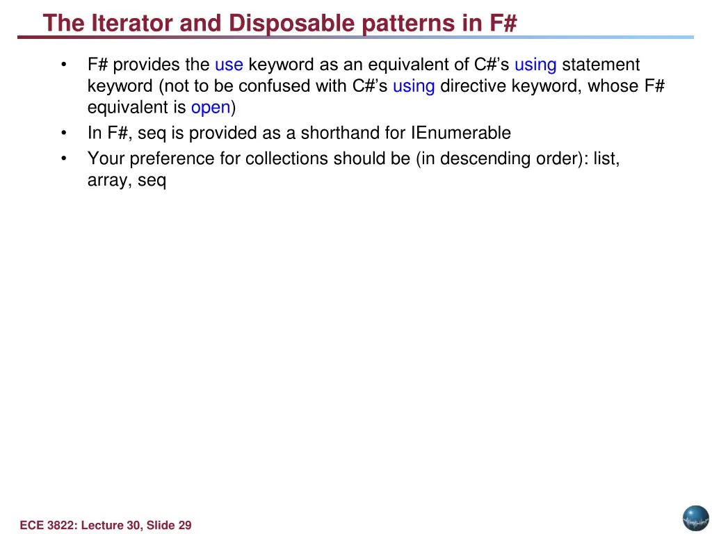 the iterator and disposable patterns in f
