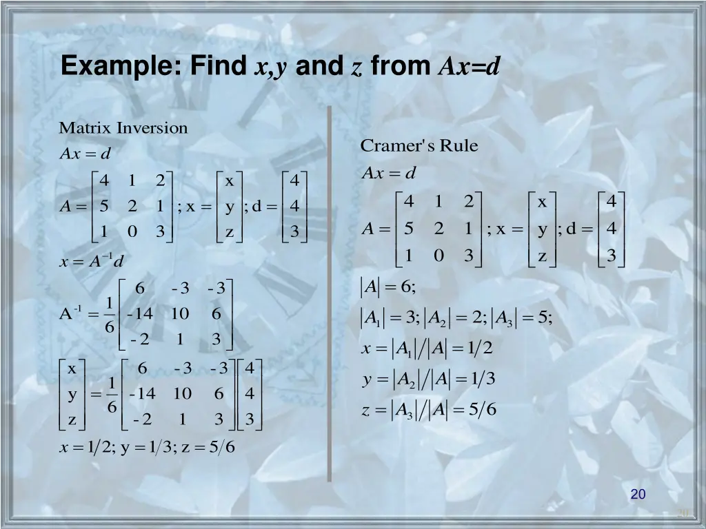 example find x y and z from ax d