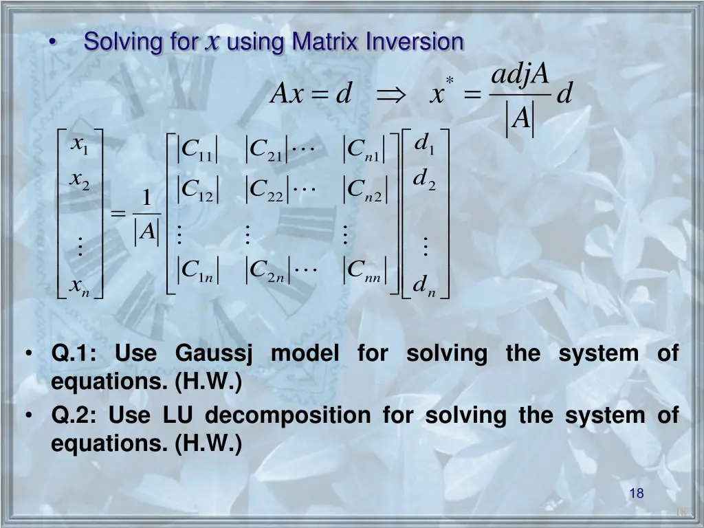 solving for x using matrix inversion