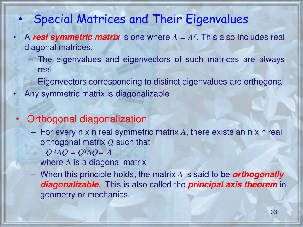 special matrices and their eigenvalues