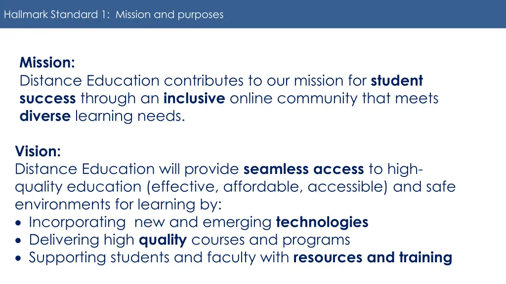 hallmark standard 1 mission and purposes