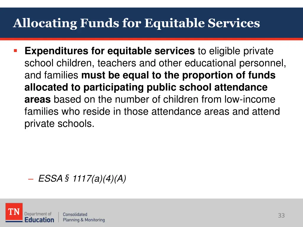 allocating funds for equitable services