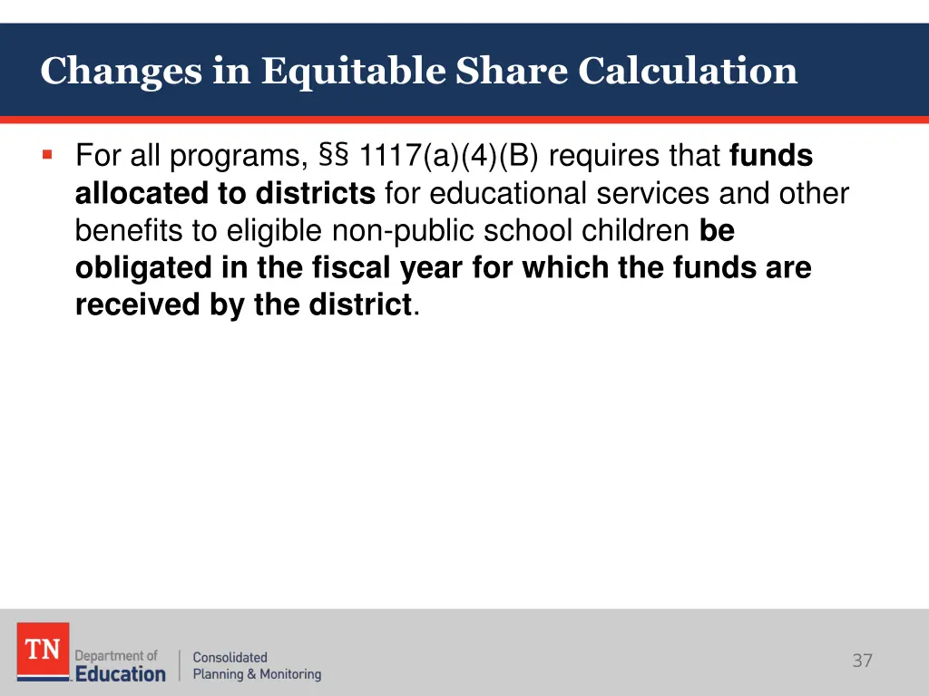 changes in equitable share calculation 1