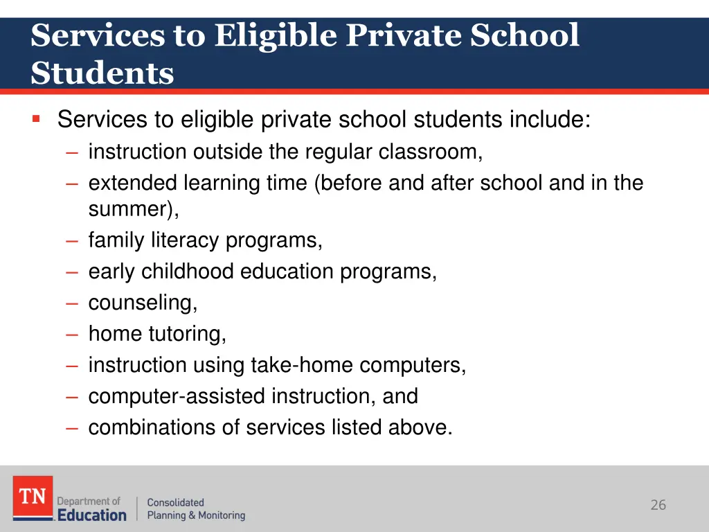 services to eligible private school students