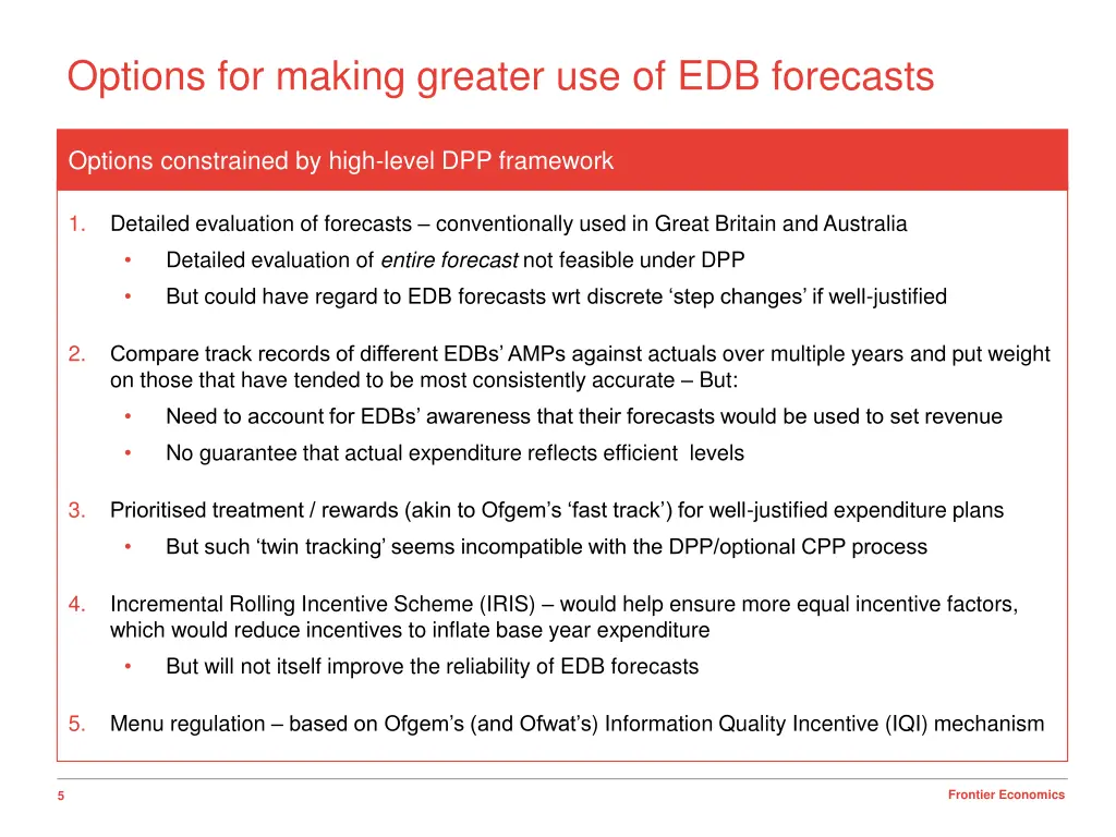 options for making greater use of edb forecasts