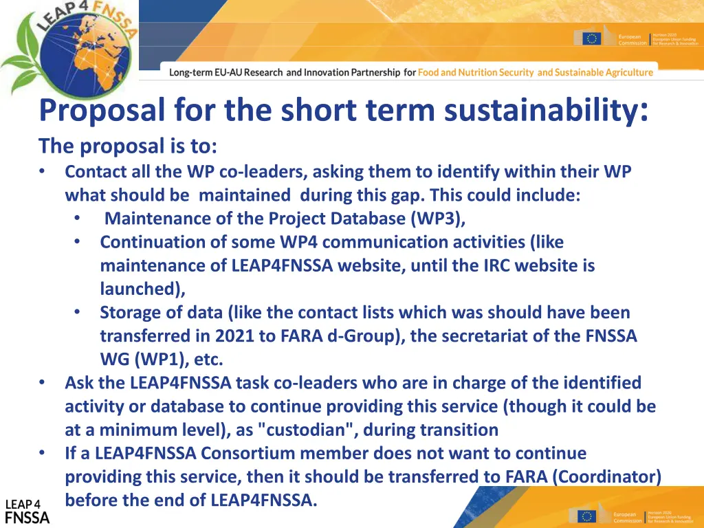 proposal for the short term sustainability